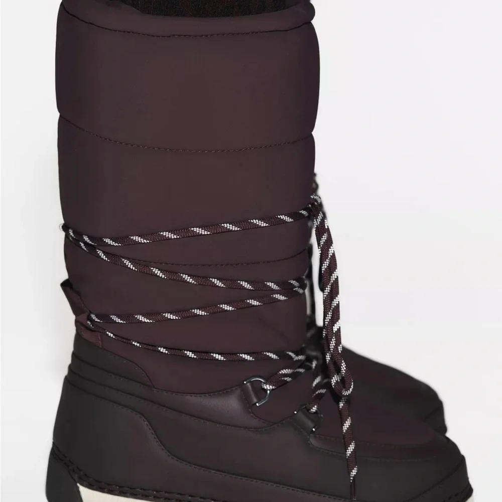 Zara Women's Burgundy ‘ski’ line Winter Boots - Picture 4 of 10
